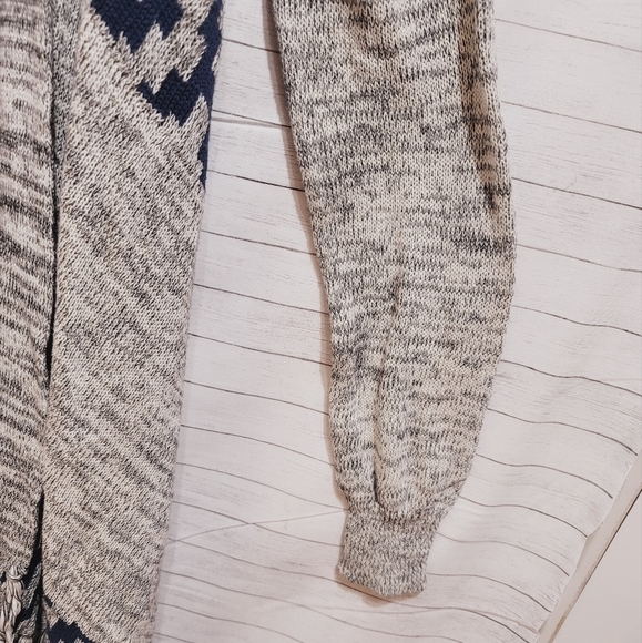 VINTAGE HAVANA TRIBAL FRINGE DUSTER NAVY & GRAY, SZ LARGE - Picture 5 of 14